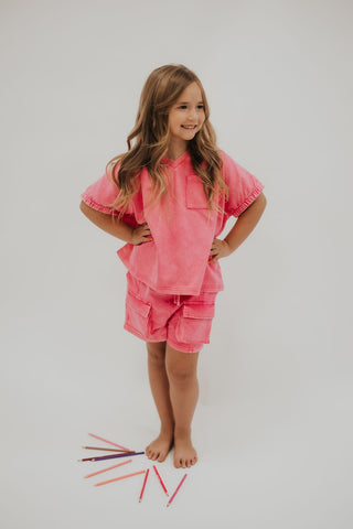 Girls Bubblegum Pink V - Neck Pocket Tee - Allure Boutique WY