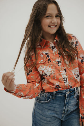 Girls Bucking Horse Long Sleeve Snap Shirt - Allure Boutique WY
