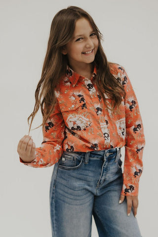 Girls Bucking Horse Long Sleeve Snap Shirt - Allure Boutique WY