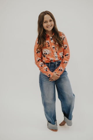 Girls Bucking Horse Long Sleeve Snap Shirt - Allure Boutique WY