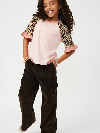 Girls Cheetah Sleeve Raglan Top - Allure Boutique WY