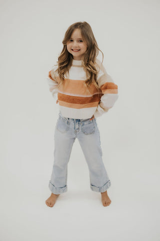 Girls Crew Neck Cropped Stripe Sweater - Allure Boutique WY