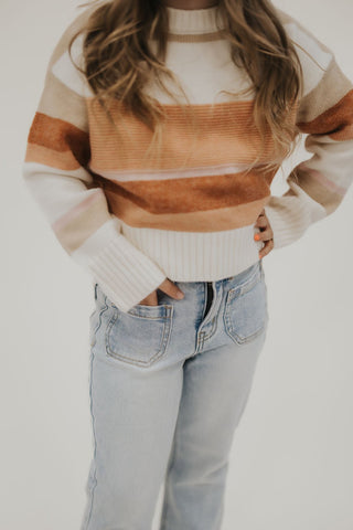 Girls Crew Neck Cropped Stripe Sweater - Allure Boutique WY