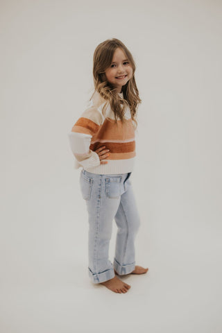 Girls Crew Neck Cropped Stripe Sweater - Allure Boutique WY