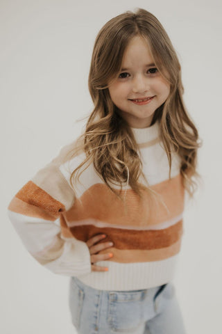 Girls Crew Neck Cropped Stripe Sweater - Allure Boutique WY