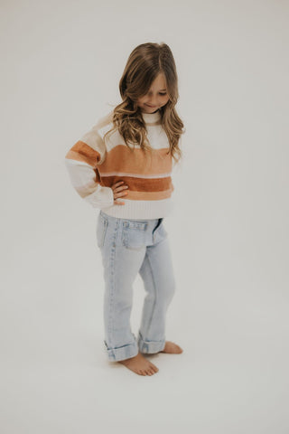 Girls Crew Neck Cropped Stripe Sweater - Allure Boutique WY