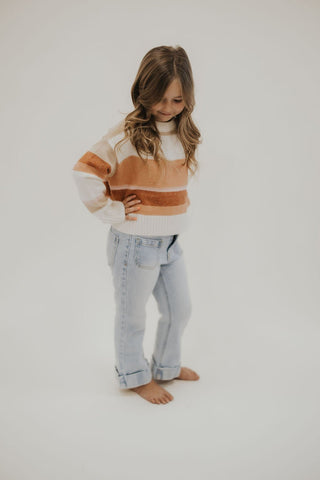Girls Crew Neck Cropped Stripe Sweater - Allure Boutique WY