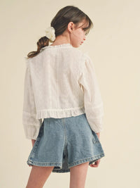 Girls Cropped Button Down Blouse - Allure Boutique WY