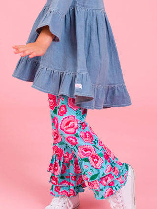 Girls Denim High Low Ruffle Tunic - Allure Boutique WY