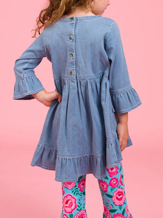 Girls Denim High Low Ruffle Tunic - Allure Boutique WY