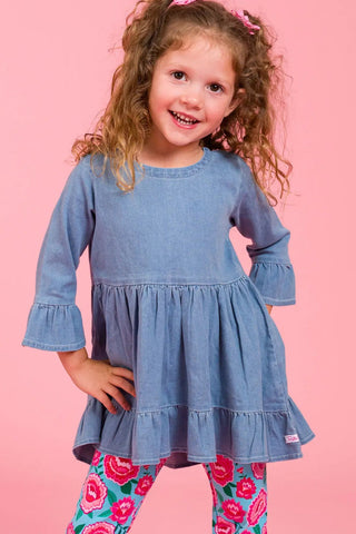 Girls Denim High Low Ruffle Tunic - Allure Boutique WY