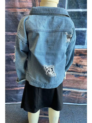 Girls Denim Jacket + Leopard Pocket - Allure Boutique WY