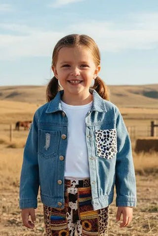 Girls Denim Jacket + Leopard Pocket - Allure Boutique WY