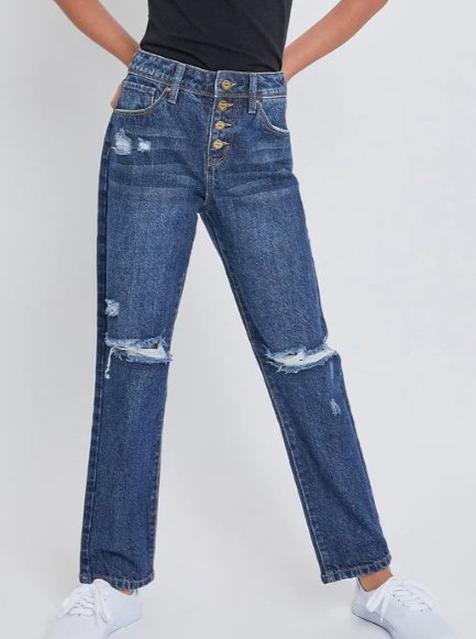 Girls Distressed Selena Four Button Straight Leg Jean - Allure Boutique WY