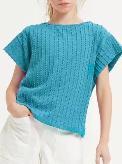 Girls Embossed Ribbed Knit Cap Sleeve Top - Allure Boutique WY