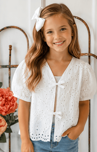 Girls Floral Eyelet Tie Detail Top - Allure Boutique WY