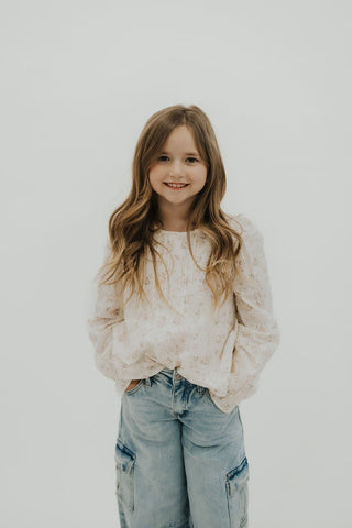 Girls Floral Pintuck Long Sleeve Blouse - Allure Boutique WY