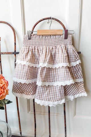 Girls Gingham Lace Tiered Skirt - Allure Boutique WY