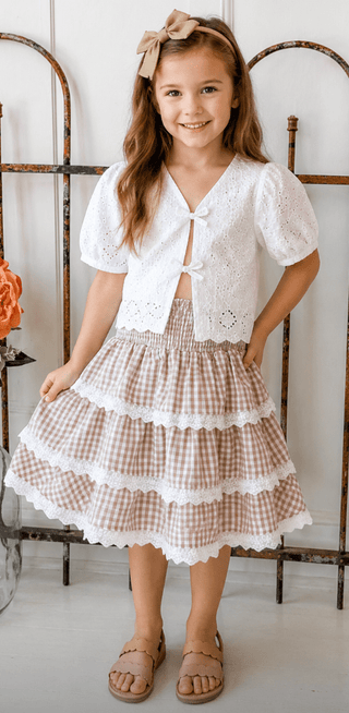 Girls Gingham Lace Tiered Skirt - Allure Boutique WY