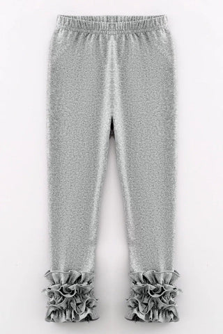 Girls Grey Silky Ruffled Legging - Allure Boutique WY