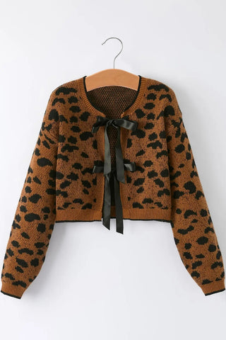 Girls Leopard Cardigan with Ribbon Bow - Allure Boutique WY