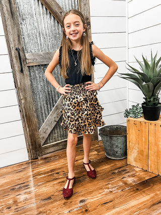 Girls Leopard Print Tiered Skirt - Allure Boutique WY