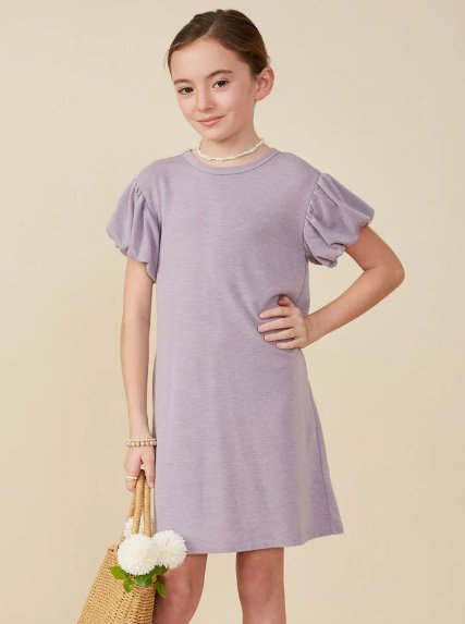 Girls Lilac Bubble Sleeve Dress - Allure Boutique WY