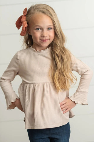 Girls Long Sleeve Ribbed Peplum Top - Allure Boutique WY