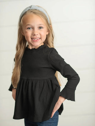 Girls Long Sleeve Ribbed Peplum Top - Allure Boutique WY