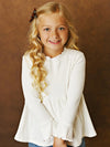 Girls Longsleeve Lettuce Trim Ribbed Shirt - Allure Boutique WY