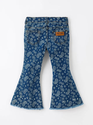 Girls Paisley Print Bell Bottom Jeans - Allure Boutique WY