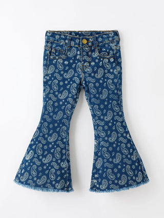 Girls Paisley Print Bell Bottom Jeans - Allure Boutique WY