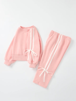 Girls Pink Bow Sleeve Sweatsuit - Allure Boutique WY