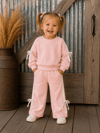 Girls Pink Bow Sleeve Sweatsuit - Allure Boutique WY
