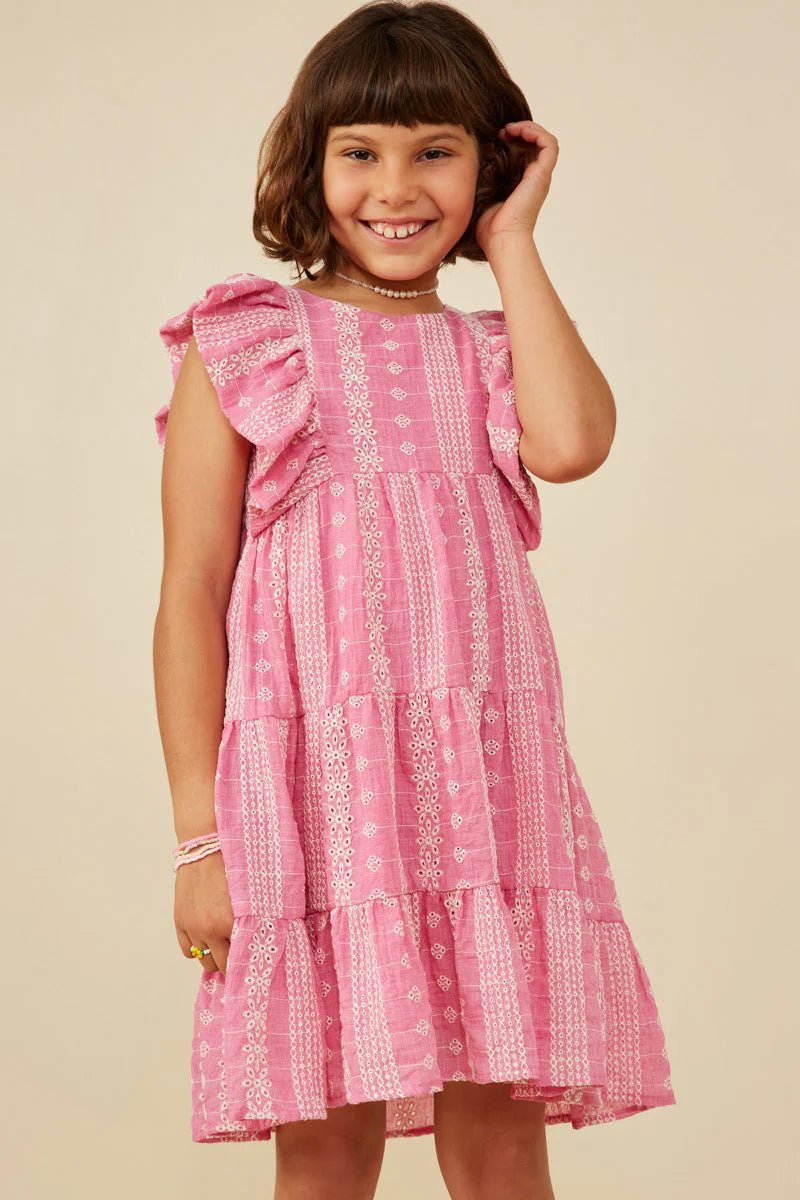 Girls Pink Embroidered Tiered Dress - Allure Boutique WY