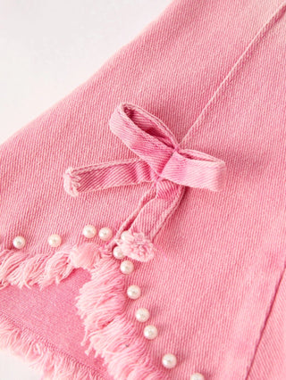 Girls Pink Flare Jean with Pearl Hem - Allure Boutique WY