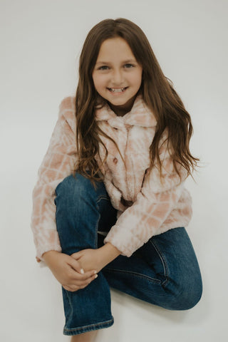 Girls Pink + White Plaid Fleece Shacket - Allure Boutique WY