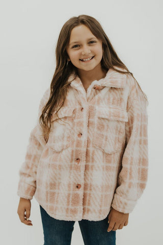 Girls Pink + White Plaid Fleece Shacket - Allure Boutique WY