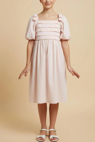 Girls Raised Pleat Detail Puff Sleeve Dress - Allure Boutique WY