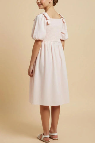 Girls Raised Pleat Detail Puff Sleeve Dress - Allure Boutique WY