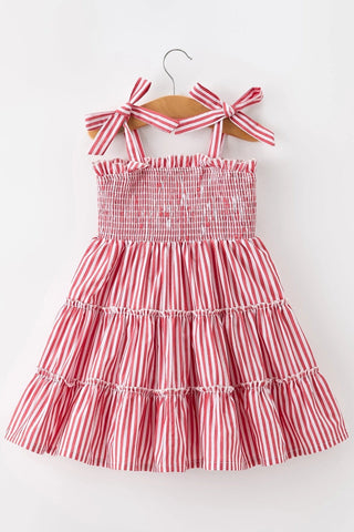 Girls Red Striped Smocked Maxi Dress - Allure Boutique WY
