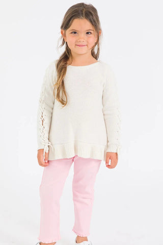 Girls Ruffle Hem Lace Up Sweater - Allure Boutique WY