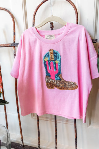 Girls Sequin Cactus Boot Tee - Allure Boutique WY
