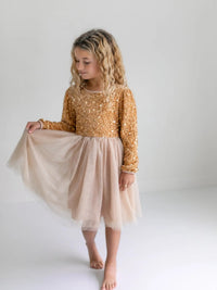 Girls Sequin Champagne Holiday Sparkle Tulle Dress - Allure Boutique WY