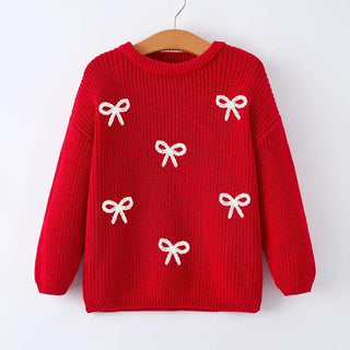 Girls White Bow Sweater - Allure Boutique WY