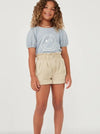 Girls Washed Contrast Stitch Colored Denim Paperbag Shorts