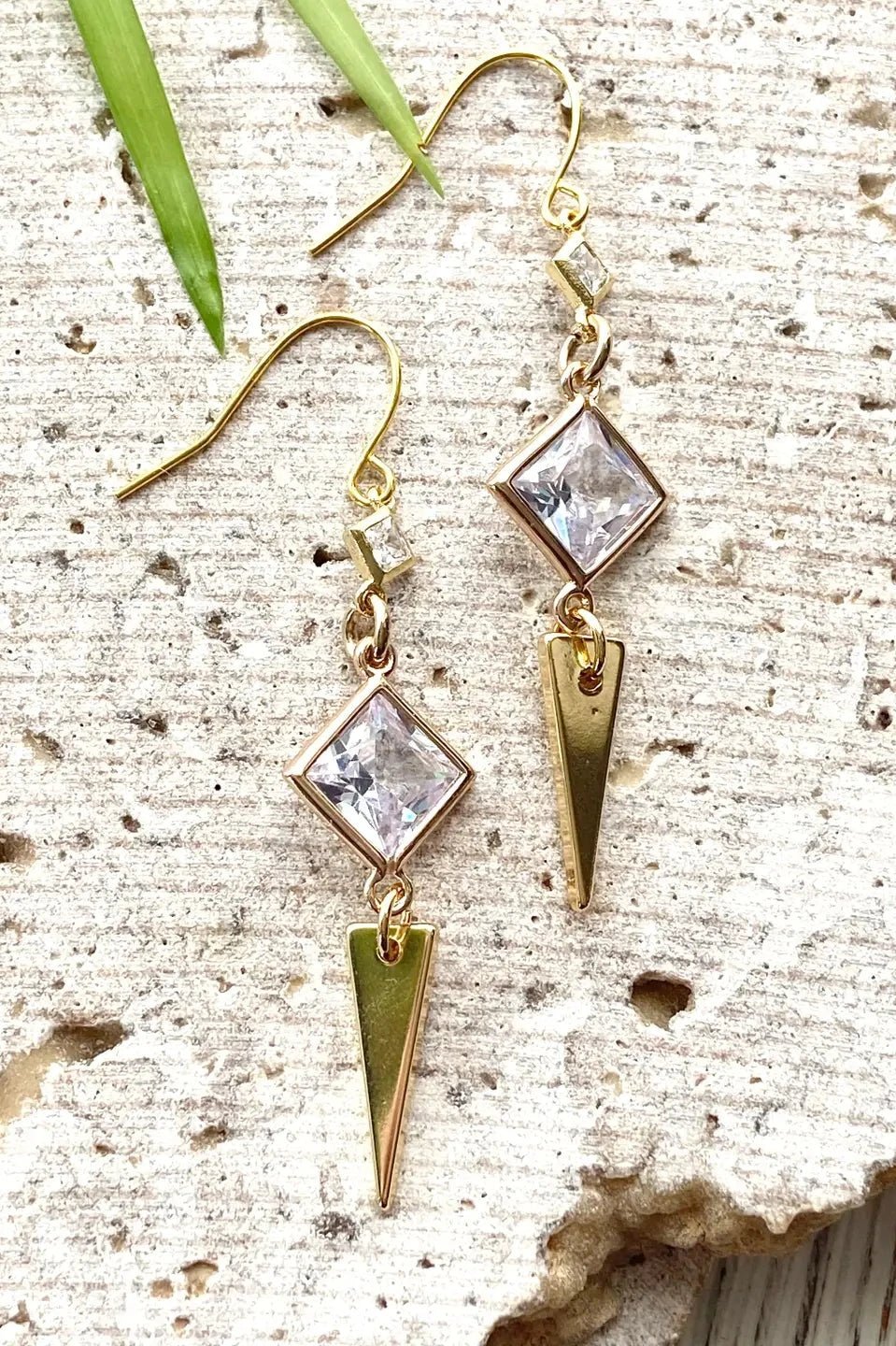 Gold Crystal Triangle Drop Earrings - Allure Boutique WY