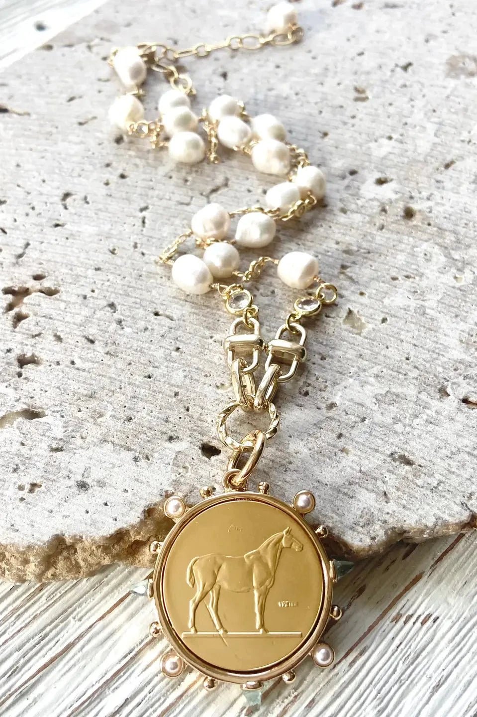 Gold Horse Coin Necklace with Pearls - Allure Boutique WY