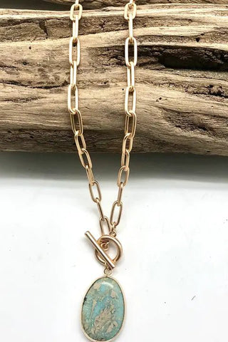 Gold Paper Clip Necklace with Jasper Toggle - Allure Boutique WY