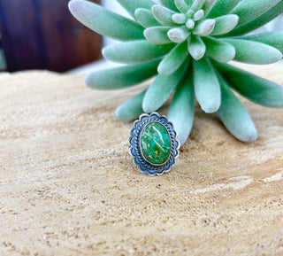 Scalloped Green Turquoise Ring 6.5